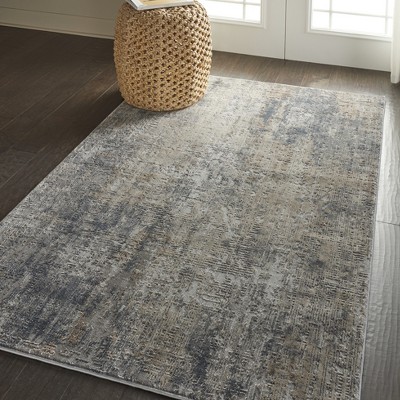 Rustic Grey and Beige Abstract Synthetic Area Rug 4' x 6'