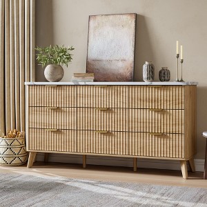 Modern 9-Drawer Dresser with Curved Profile, 60.6" Wide Fluted Wood Drawers & Gold Handles, Thickened Design for Bedroom or Living Room Storage - 1 of 4