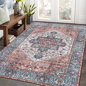 Washable Vintage Floral Area Rug, Traditional Low Pile Carpet, Stain Resistant Non Slip Rug for Living Room, Bedroom, Dining Room, and Office - 1 of 4