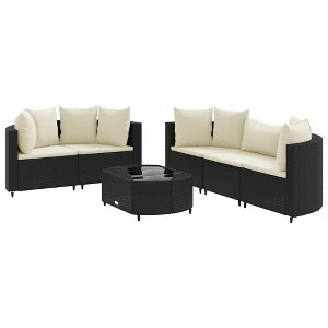 vidaXL Patio Sofa Set with Cushions Lounge Setting Outdoor 9 Piece Poly Rattan - Black and Cream - 1 of 4