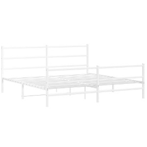 vidaXL Elegant Metal King Bed Frame with Headboard/Footboard - White, Steel Construction, - 1 of 4