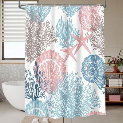 LunaLulinlk Blue Pink Bathroom Curtain with 12 Hooks, 72" x 72"
