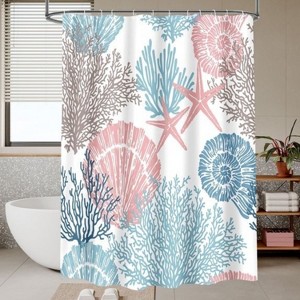 LunaLulinlk Blue Pink Bathroom Curtain with 12 Hooks, 72" x 72" - 1 of 4
