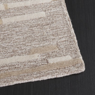 Natural Beige 3x5 Wool Hand-Tufted Striped Area Rug