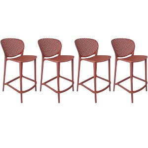 HomeRoots Set of Four 26" Orange Heavy Duty Plastic Low Back Counter Height Bar Chairs - 1 of 4