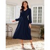 Women's V - Neck Ruffled Long Dress, Elegant Long - Sleeve Maxi Dress with Waist Accent - 3 of 4