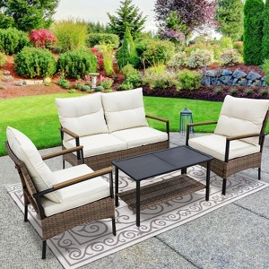 EAGLE PEAK 4 Piece Mojave Dusk Outdoor Conversation Set, Patio Wicker Furniture - 1 of 4