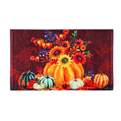 Evergreen Flag Harvest Floral Pumpkin Bouquet Embossed Floor Mat