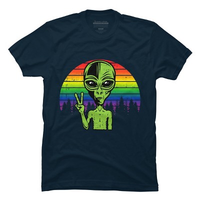 Adult Design By Humans Alien Peace Pride Retro Stripes By Tomoken T-Shirt