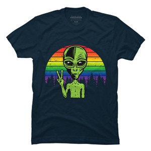 Adult Design By Humans Alien Peace Pride Retro Stripes By Tomoken T-Shirt - 1 of 2