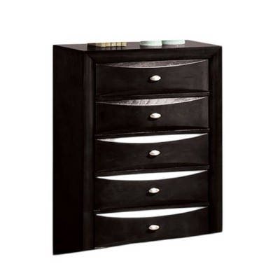 Royal Hampton Tall Dresser Chest, 5 Drawers, Chrome Handles, Modern Black Wood