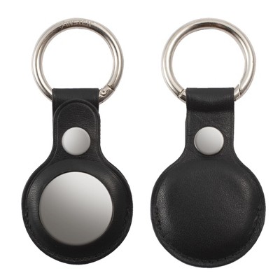 Insten Genuine Leather Case & Keychain Ring Compatible with AirTag / Air Tag, Accessories Holder, Black