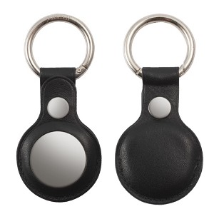 Insten Genuine Leather Case & Keychain Ring Compatible with AirTag / Air Tag, Accessories Holder, Black - 1 of 4