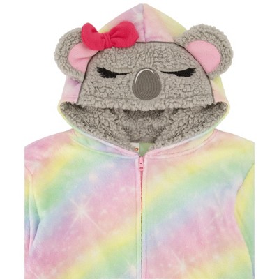 Sleep On It Girls Ombre Koala Bear Zip-Up Hooded Sleeper Pajama with Built Up 3D Character Hood