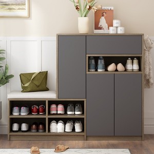 2-in-1 Shoe Storage Bench Shoe Cabinets, Multi-functional Shoe Rack With Padded Seat, Versatile Shoe Storage Solution With Adjustable Shelves - 1 of 4