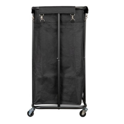 Black Metal 3-Bag Rolling Laundry Sorter with Wheels