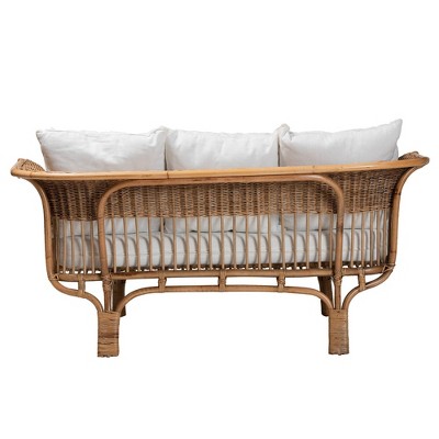 Edana Natural Rattan Sofa with White Cushions