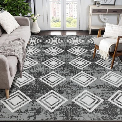 Machine Washable Area Rug for Living Room Non Slip Bedroom Carpet Low Pile Throw Rug Modern Geometric Printed Carpet for Kitchen