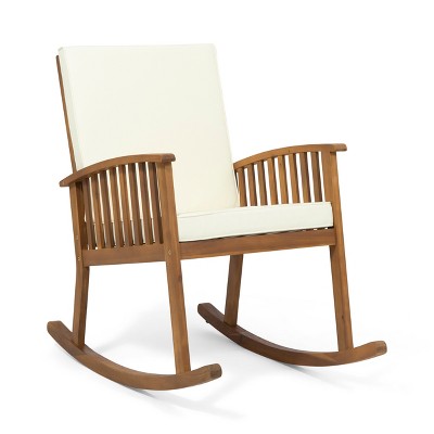 Christopher Knight Home Casa Outdoor Acacia Wood Rocking Chair with Cushion