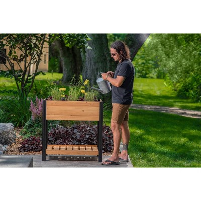 Mezza 42" Cedar Raised Herb Garden Bed with Black Aluminum Posts