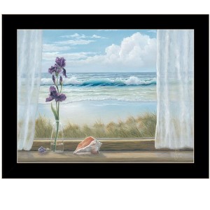 HomeRoots Irises on Windowsill Black Framed Print Wall Art - 1 of 4