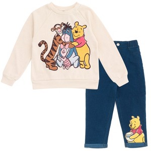 Disney Winnie the Pooh Mickey Mouse Baby Fleece Sweatshirt and Denim Pants Outfit Set Newborn to Infant - 1 of 4