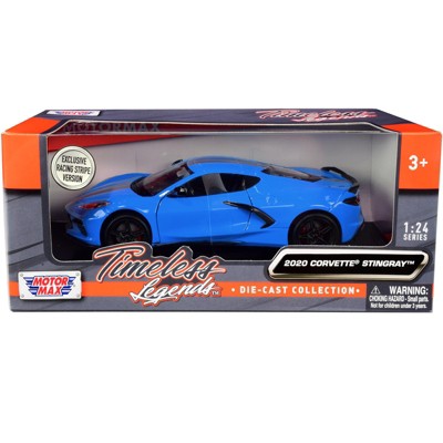 2020 Chevrolet Corvette C8 Stingray Blue with Silver Racing Stripes "Timeless Legends" 1/24 Diecast Model Car by Motormax