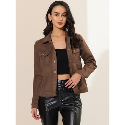 Женские куртки INSPIRE CHIC Women's Turn-Down Collar Flap Pockets Snap Button Faux Suede Jacket Medium Army Green — фото 2