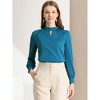 INSPIRE CHIC Women's Office Keyhole Elegant Stand Collar Long Sleeve Back Neck Button Blouse - 2 of 4