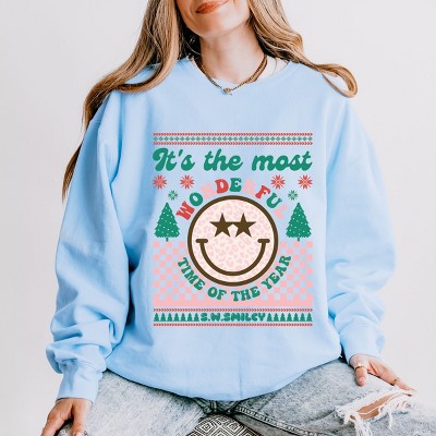 Simply Sage Market S.W.Smiley The Most Wonderful Time Smiley Lightweight Garment Dyed Sweatshirt