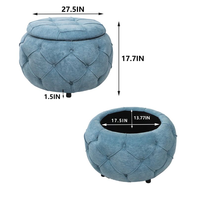 Large Button Tufted Burlap Woven Round Storage Ottoman for Living Room and Bedroom - ModernLuxe, 3 of 13