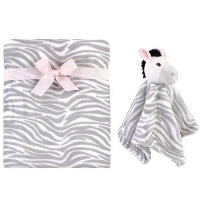 Hudson Baby Infant Girl Plush Blanket with Security Blanket, Zebra, One Size
