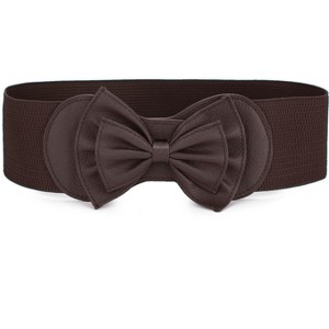 Allegra K Women Bowtie Ornament Press Stud Button Elastic Waist Cinch Belt Coffee One Size 1 Pc - 1 of 4