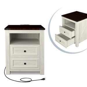 Vipbear Night Stand with Charging Station Rustic 18 Inch Bedside Table with 2 Storage Drawers and Open Shelf,Modern Wood End Table for Bedroom - 1 of 4