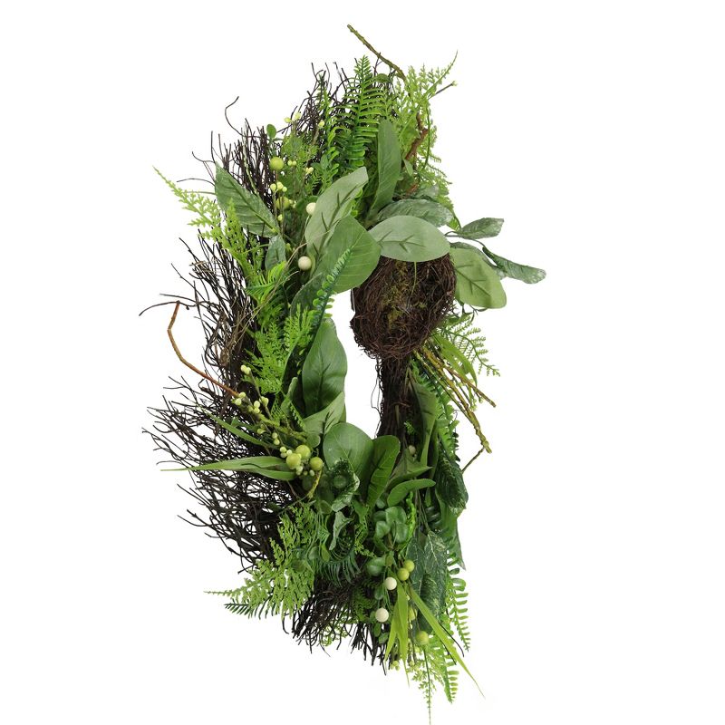 Northlight Green and Brown Foliage Artificial Spring Wreath with Nest - 24-Inch, Unlit, 2 of 4