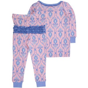 RuffleButts Toddler Girls Viscose from Bamboo Ruffle Long Sleeve Pajama Set, Signature Rear Ruffles - 1 of 2