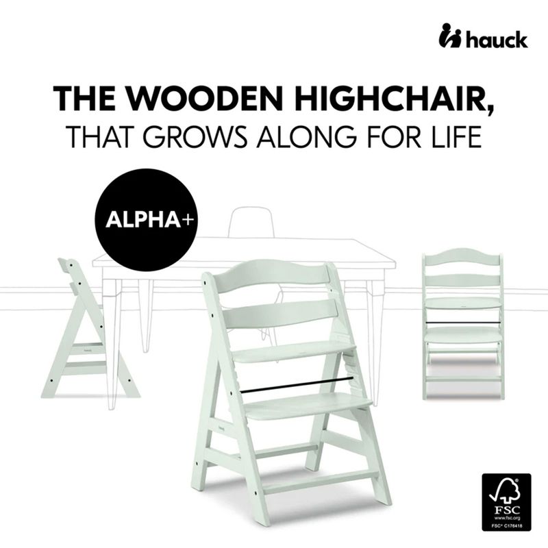 Hauck Alpha+ Grow Along Adjustable Wooden High Chair Seat w/ 5 Point Harness & Bumper Bar for Baby & Toddler Up to 198 lbs, 6 of 11