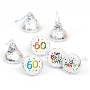 Big Dot of Happiness 60th Birthday - Cheerful Happy Birthday - Sixtieth Round Candy Sticker Favors - Labels Fits Chocolate Candy (1 sheet of 108) - 1 of 4