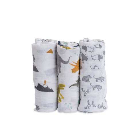 Little Unicorn Cotton Muslin Swaddle 3pk - Dino Friends : Target