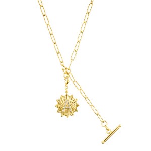 Adornia 14k Gold Plated Adjustable Paperclip Lariat with Crystal Initial Medallion - 1 of 4