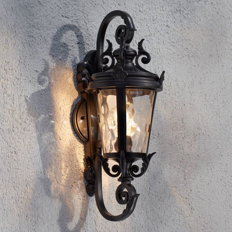 John Timberland Casa Marseille Vintage Rustic Outdoor Wall Light Fixture Black Scroll 19" Clear Hammered Glass for Post Exterior Barn Deck House Porch, 2 of 9