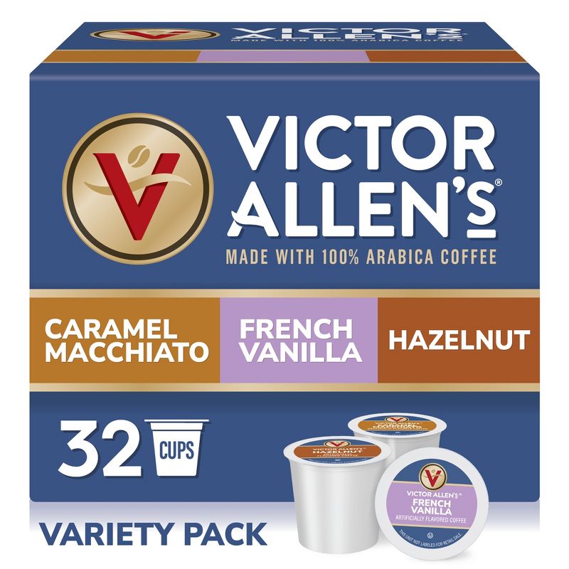 Victor Allen's Coffee Variety Pack (French Vanilla Flavored, Caramel Macchiato, Hazelnut), 32 Count, Single Serve Coffee Pods for Keurig K-Cup Brewers, 1 of 10