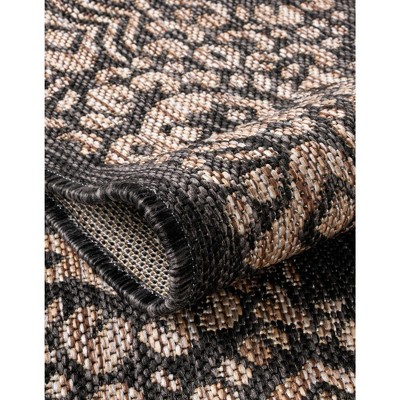Charcoal Gray Floral Border Outdoor Rectangular Rug