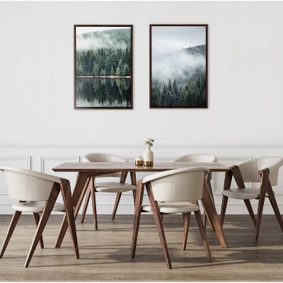 Evergreen Reflections Landscape Canvas with Brown Frame