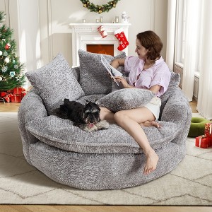 Aukfa 55" Oversized Round Chaise Lounge Chair, Modern Circle/Cloud Sofa Bed, Bean Bag Chair For Living Room - 1 of 4