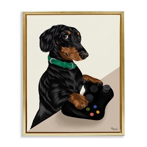 Stupell Industries Gamer Dachshund Dog Floating Frame Canvas Art - 1 of 4