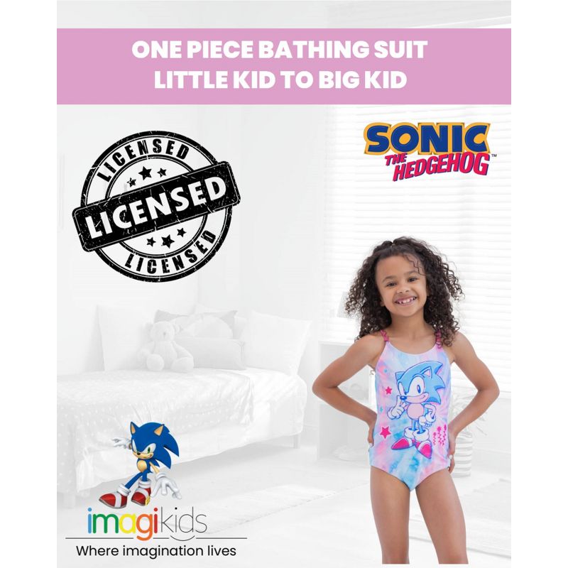 SEGA Sonic the Hedgehog Girls One Piece Bathing Suit Little Kid to Big Kid, 2 of 9