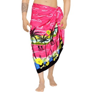 LA LEELA Men's Cover Up Hawaiian Summer Long Swim Trunk Swimwear for Men Vacation Beach Holidays Beachwear Pareo One Size Pink, Floral - 1 of 3