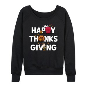 Women's - Peanuts - Happy Thanksgiving Icons Lightweight French Terry Wide Neck Long Sleeve Shirt - 1 of 4