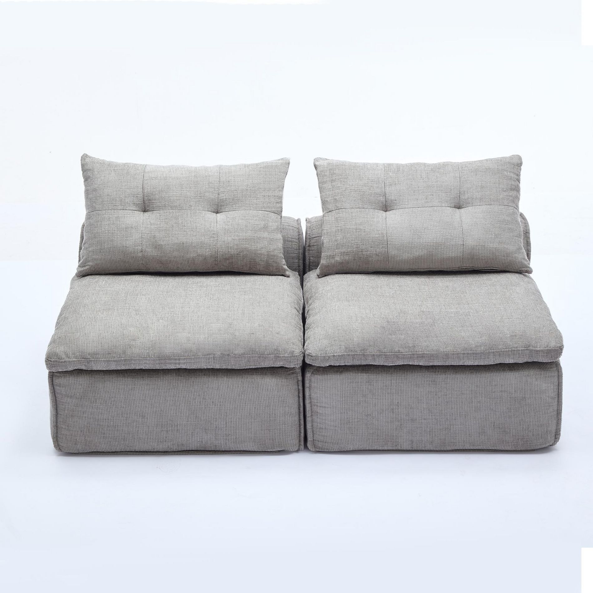 Anybear Modular Sofa, Neck Pillow-Back Lounge Sofa Chair, At will DIY, Soft Chenille Fabric, 2 Seats, Light Gray